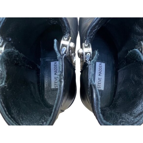 Steve Madden Women’s Black Leather Side Zipper Lanna Ankle Boots Size 6M - Picture 6 of 9